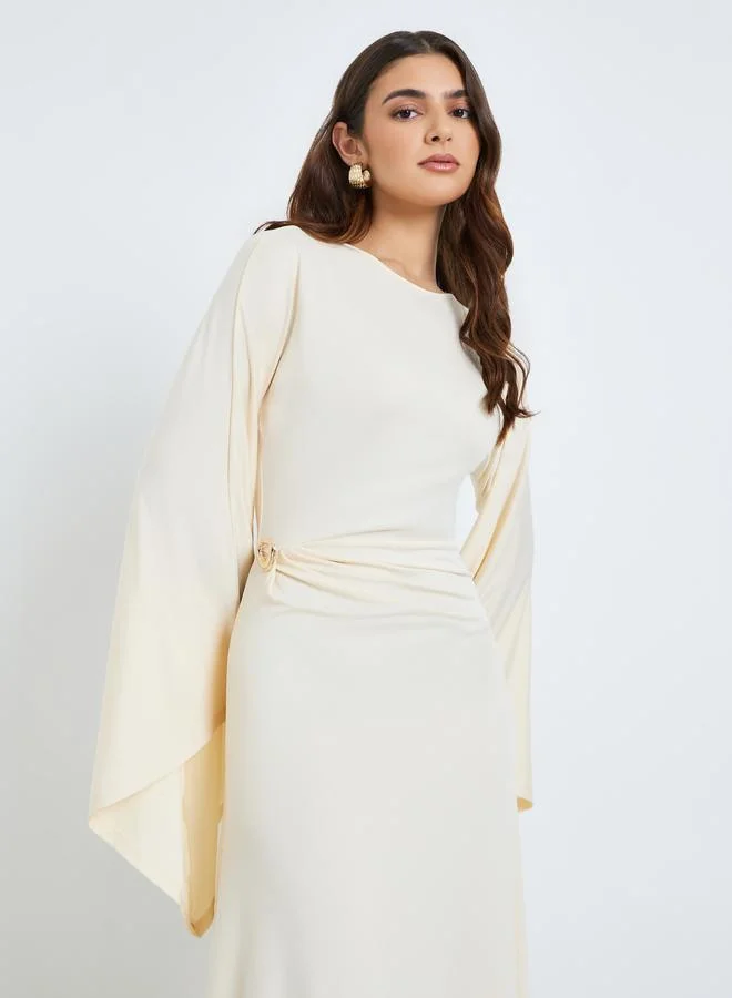 Styli Women Beige Bell Sleeve Bodycon Maxi Dress